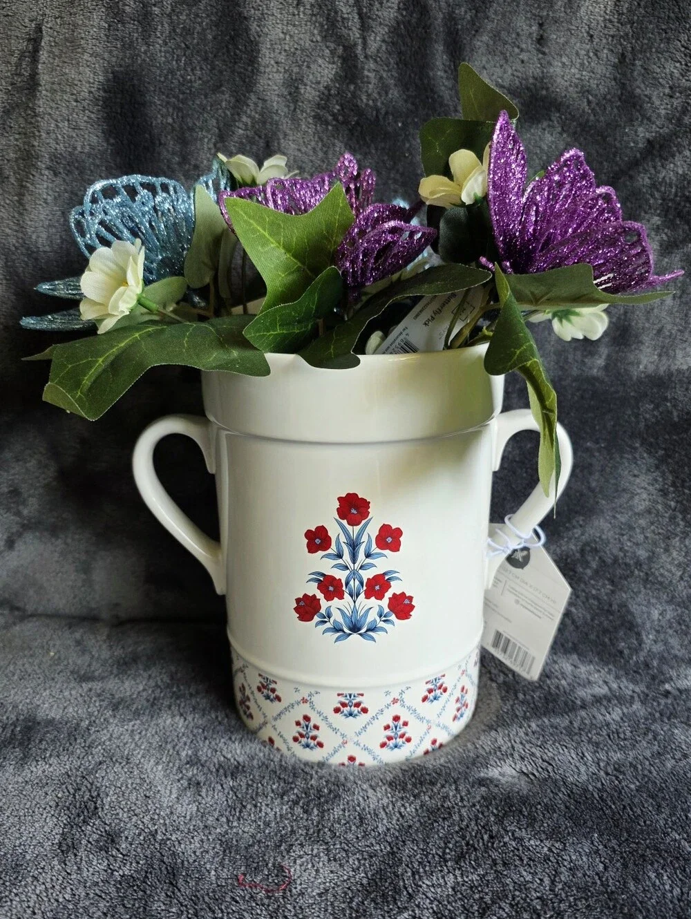 My Texas House New Poppy Trellis Ceramic Utensil Crock / Vase, Red White Blue 7
